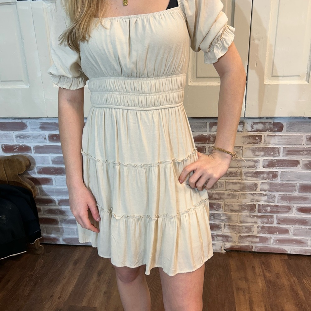TRIXXI Women's Cream Smocked Waist Tiered Dress